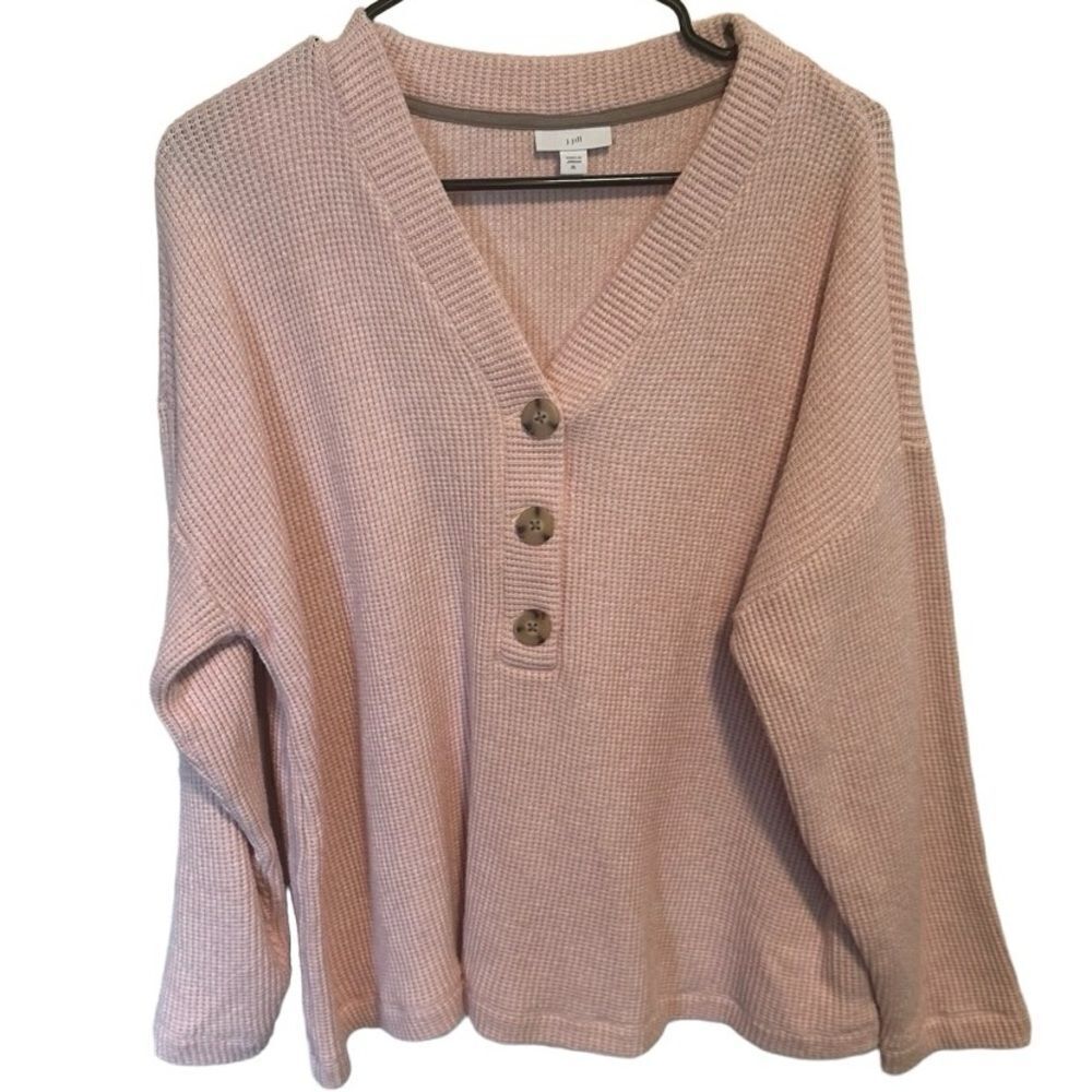 J. Jill- Pink Waffle Knit Henley Pullover Long Sleeve Sweater, Size XL